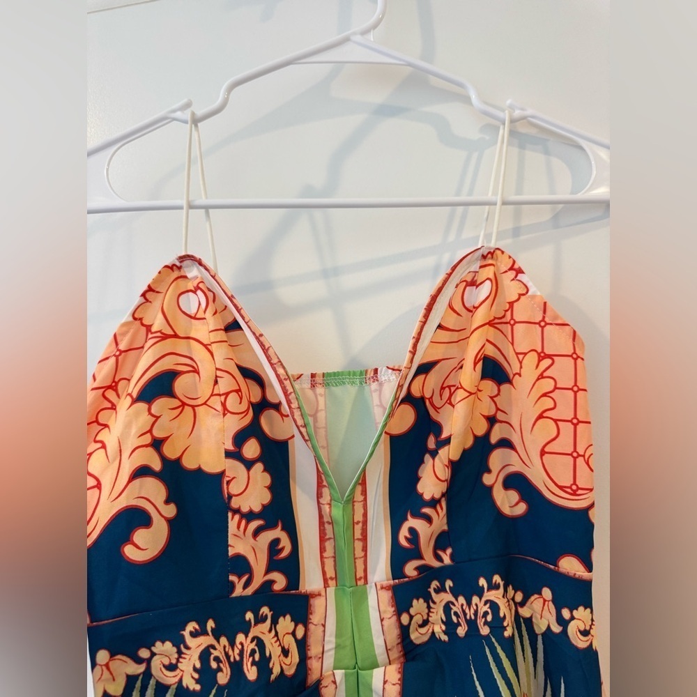 SHEIN Blue and Orange Halter Bodycon Dress - Picture 3 of 7